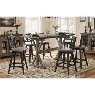 Sunvega Solid Rubberwood Counter Height Dining Table with Distressed Gray Finish