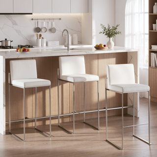 Sunvega Contemporary High Back Barstool Set of 3 with Velvet Upholstery and Metal Frame