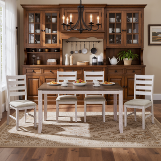 Sunvega Grayish White Finish Wood Frame Brown Fabric Upholstered Side Chairs