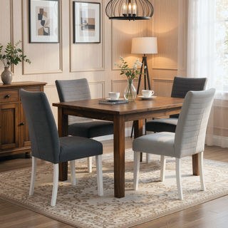 Sunvega Gray Velvet & White High Gloss Finish Side Chair with Wood Legs Set of 2