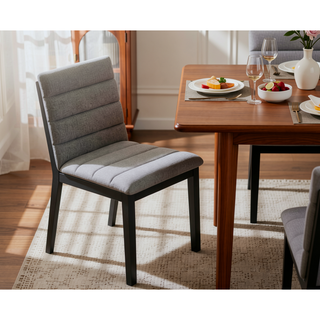 Sunvega Walnut Finish Modern Dining Chairs with Linen Blend Upholstery Set of 2