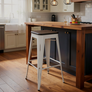 Sunvega Industrial Farmhouse Stackable Bar Stools in Vintage White and Espresso