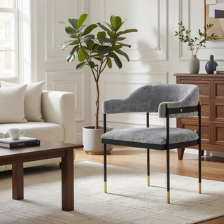 Sunvega Modern Dining Chair with Gold Accents and Luxurious Chenille Upholstery