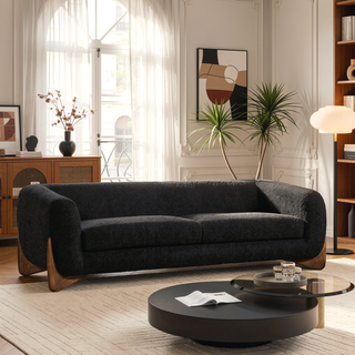Sunvega Modern Puffy Platform Bed with Arched Headboard in Ivory White Boucle