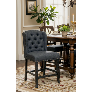 Sunvega Antique Black Finish Wingback Dining Chair with Distressed Details and Nailhead Trim