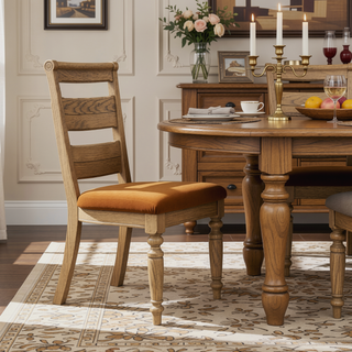 Sunvega Rustic Caramel Finish Ladder Back Side Chair with Padded Taupe Seat