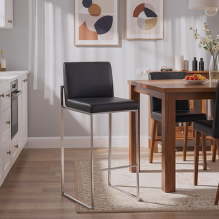 Sunvega Contemporary High Back Barstool with Padded Seat and Backrest in Black Faux Leather