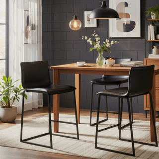Sunvega Modern Black Metal and Faux Leather Counter Stool Set with Footrest