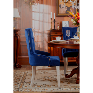 Sunvega Blue Fabric Upholstered Dining Chair with Antique Platinum Finish