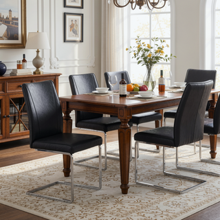 Sunvega PU Dining Chairs with Arched Metal Silver Legs and Crazy Horse Texture in Dark Gray