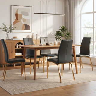 Sunvega Modern PU Upholstered Dining Chair with Electroplated Metal Legs Set of 4
