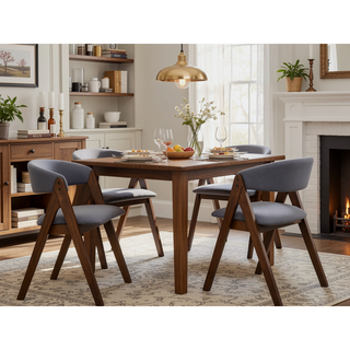 Sunvega Walnut Finish Round Dining Table with Fixed Tabletop for Family Meals