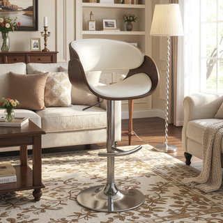 Sunvega Adjustable Black and Chrome Bar Stool with Backrest and Footrest