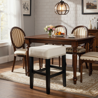 Sunvega Brown Bonded Leather Saddle Seat Backless Counter Stools Set of 2