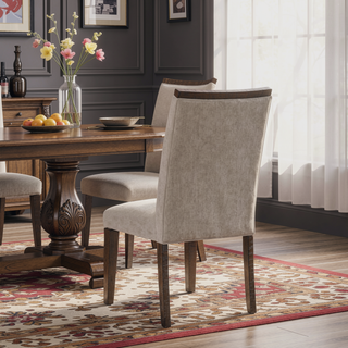 Sunvega Contemporary Brown Wood Frame Dining Chairs with Gray Textured Fabric Upholstery