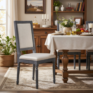 Sunvega Cream and Weathered Grey Farmhouse Style Open Back Side Chairs Set of 2