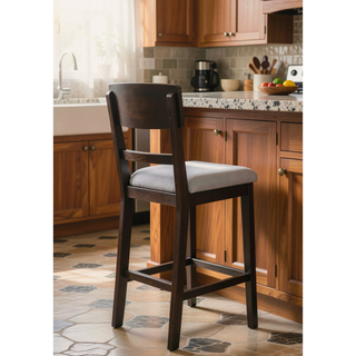Sunvega 2pc Transitional Upholstered Counter Height Dining Chair Bar Stools with Chalk Gray Finish