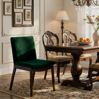 Sunvega Mid-Century Modern Velvet Upholstered Dining Chair Set of 2 with Solid Wood Structure