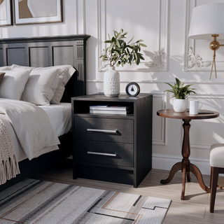 Sunvega Smokey Oak and White Finish Nightstand with Two Drawers and Open Shelf