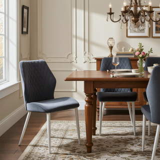 Sunvega Modern Beige Velvet Upholstered Dining Side Chairs with White Metal Legs