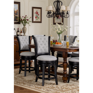 Sunvega Contemporary Black Frame Fabric Upholstery Swivel Pub Stools with Footrest