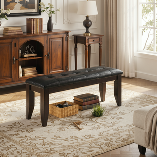 Sunvega Cappuccino and Black Upholstered Dining Bench with Padded Seat for Study or Dining