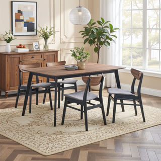 Sunvega Modern Walnut and Black Finish Rectangular Wooden Dining Table