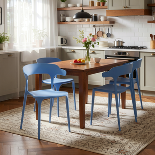 Sunvega Stackable Plastic Chairs Set of 4 in Blue and White with Reinforced Feet