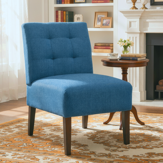 Sunvega Blue Modern Accent Armless Lounge Chair with Tufted Upholstery and Wood Legs