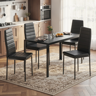 Sunvega Set of 4 Modern White PU Leather Upholstered Dining Chairs with Metal Frame