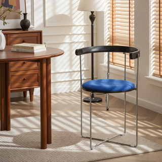 Sunvega Modern Chrome Cantilever Dining Chair with Wood Backrest and Upholstered Seat