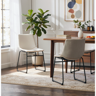 Sunvega Hand Crafted Vintage PU Leather Dining Chairs with Iron Frame, Set of 2
