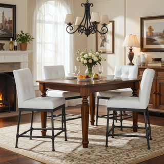 Sunvega Industrial Modern Counter Stool Set with Metal Pipeline Base and Button Tufted