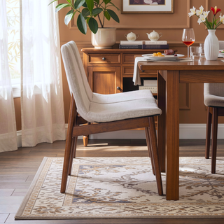Sunvega Beige Fabric Dining Chair Set of 2 with Padded Seat and Back