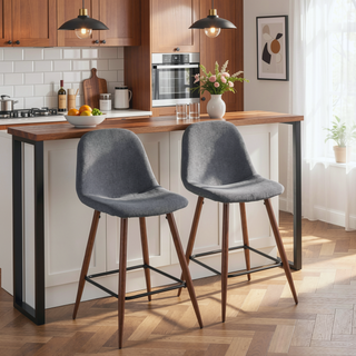 Sunvega Mid-Century Modern Counter Stool with Upholstered Seat and Walnut Finish Legs