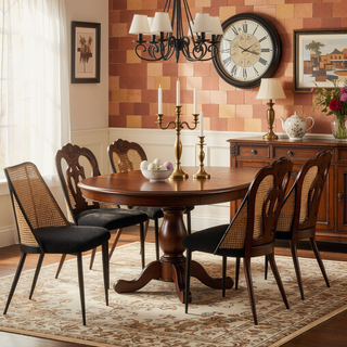 Sunvega Hand-Woven Natural Cane Back Upholstered Rattan Dining Chairs Set of 4