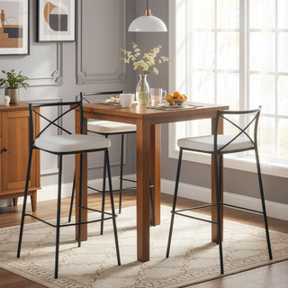 Sunvega Modern Charlotte 30" Fixed-Height Barstool in Black Metal and White Faux Leather
