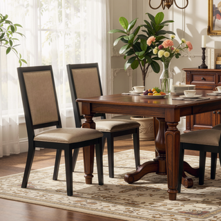 Sunvega Dark Walnut Contemporary Side Chairs with Polyester Upholstered Seat Set of 2
