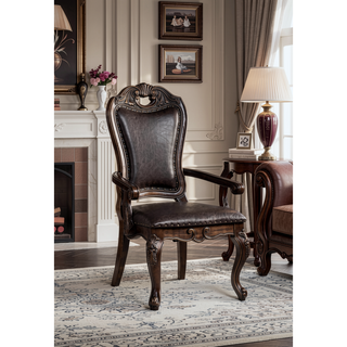 Sunvega Traditional Walnut Solid Wood Dining Chairs with Dark Brown Leatherette Seats