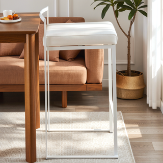 Sunvega Contemporary White Faux Leather Stackable Counter Stools Set of 2