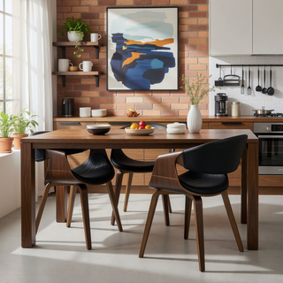 Sunvega Mid-Century Modern Dining Accent Chair with Faux Leather Upholstery and Walnut Wood