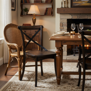 Sunvega Dark Oak and Black Side Chair with X Shape Back in Set of 2