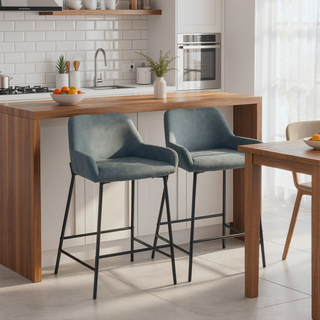 Sunvega Industrial Black Metal and Faux Leather Counter Stool Set of 2