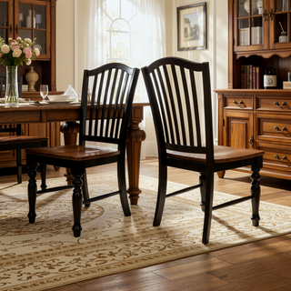 Sunvega Transitional Style 2pc Side Chair with Turned Leg Design in Black and Antique Oak Finish