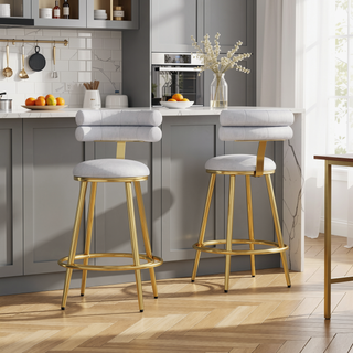 Sunvega Light Gray Velvet Counter Stools Set of 2 with Iron Frame and Footrest