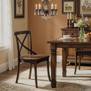 Sunvega Dark Oak Finish Wooden Dining Side Chairs Set of 2 with X-Back Design