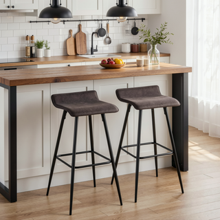 Sunvega Contemporary Fixed-Height Bar Stool with Upholstered Seat and Black Metal Base