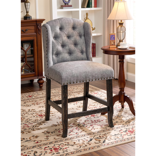 Sunvega Antique Black Finish Wingback Dining Chair with Distressed Details and Nailhead Trim