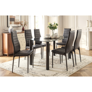 Sunvega Modern Black Metal Side Chairs with Faux Leather Upholstery 2pc Set
