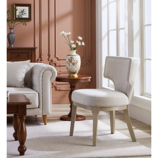 Sunvega Linen and Champagne Finish Side Chair with Padded Seat and Solid Wood Legs